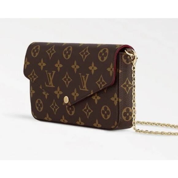 Authentic LV Louis Vuitton Chain Shoulder Bag Pochette Felicie Brown Monogram - Picture 1 of 10